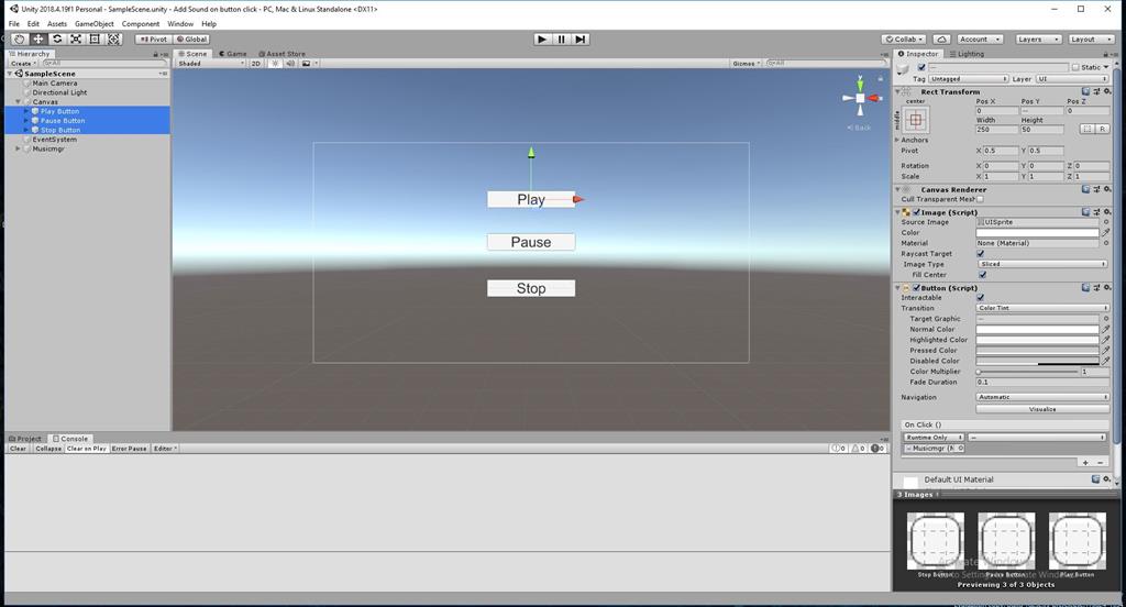 On Button Click Start The Audio Using C# Scripts In Unity